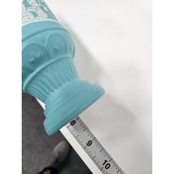 VTG 1979 Avon Blue Frosted Glass Decanter Pitcher Cologne Bottle Mythology Scene - Picture 7 of 7